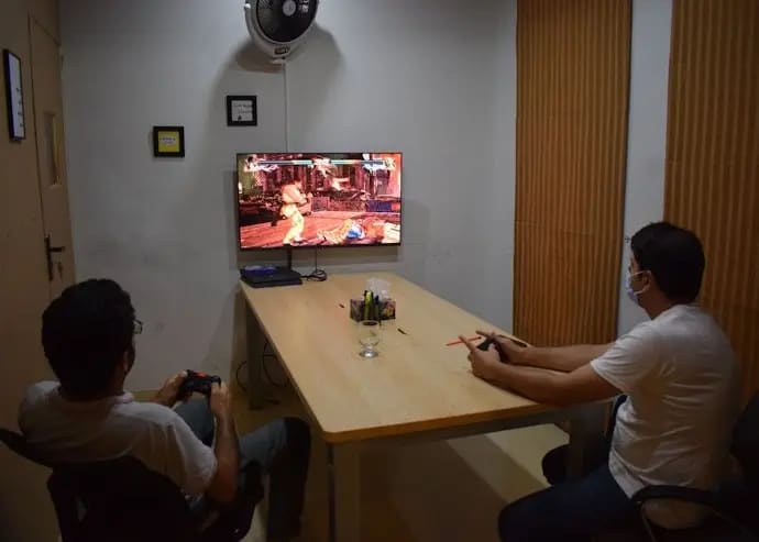 The gaming room, a break space away from the desks at Desk&Wifi Coworking, Bahria Town, Lahore
